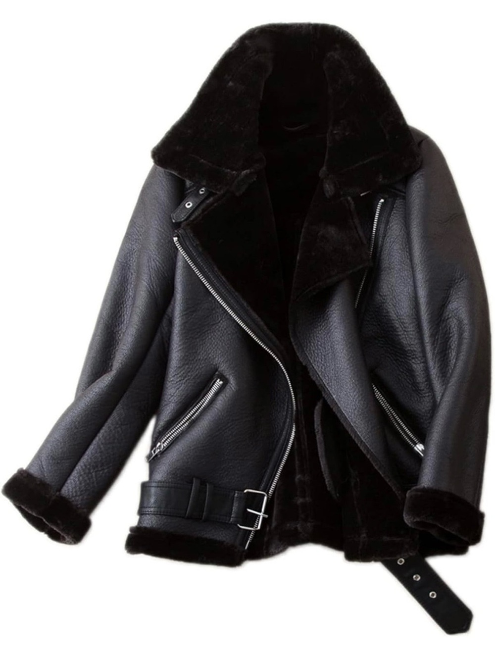 LY VAREY LIN | Faux Leather Aviator/Moto Jacket